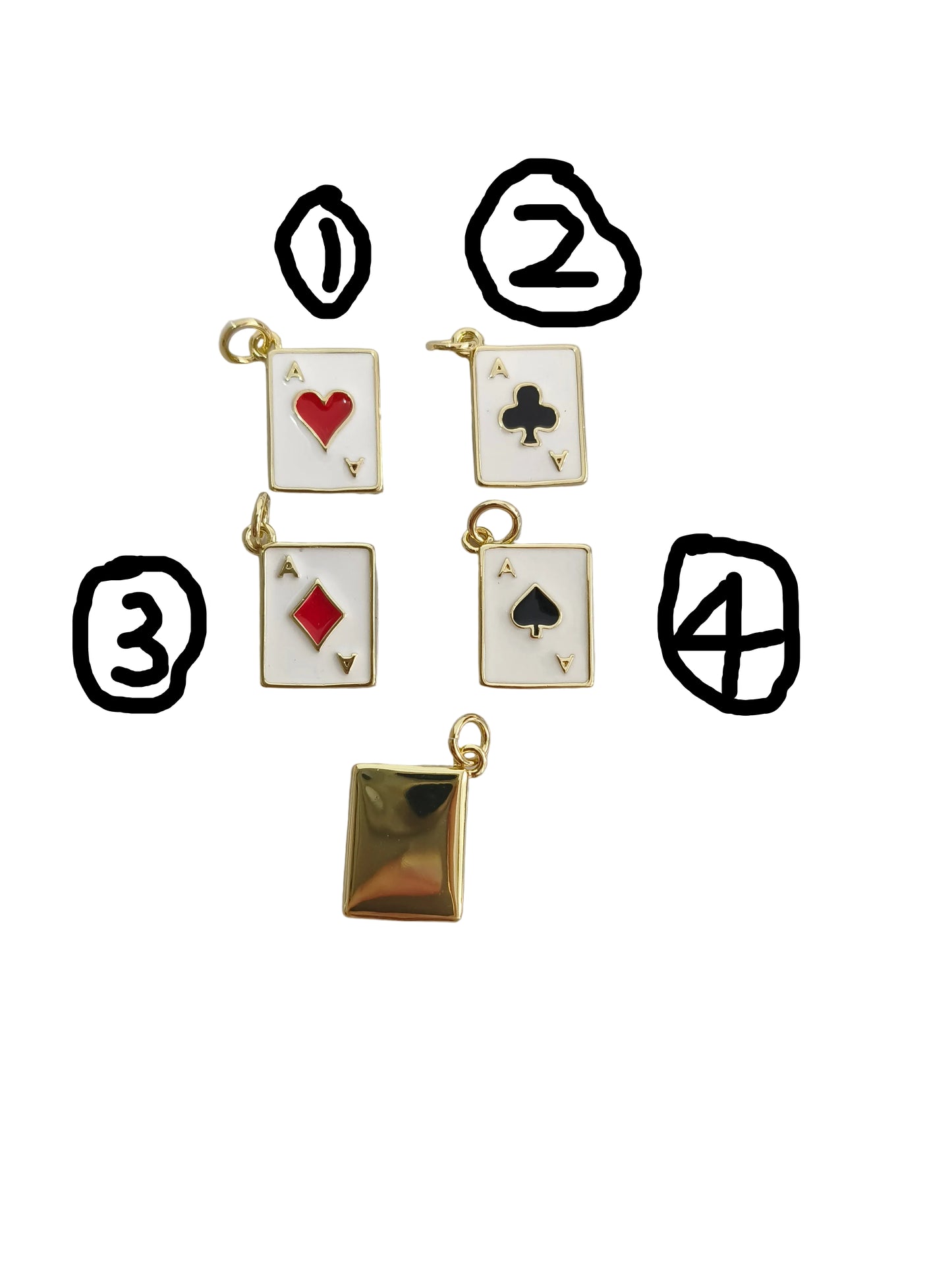 Ace Playing Card Pendant | Choice of Spades, Hearts, Clubs, or Diamonds | Gold-Rimmed Good Luck Charm (Four Suits) – DIY Necklace Accessory