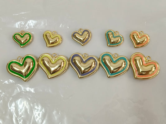Dopamine 3D metal heart pendant | Color-blocked edging design | Available in large and small sizes | DIY handmade necklace/bracelet accessory