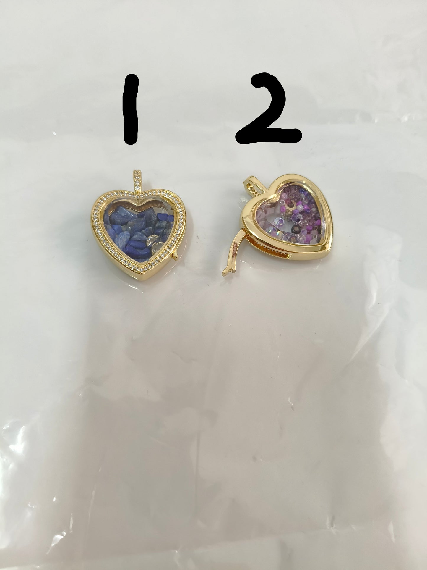 Micro-rhinestone heart-shaped glass photo box pendant | Openable storage | Optional inner filling | DIY jewelry accessory