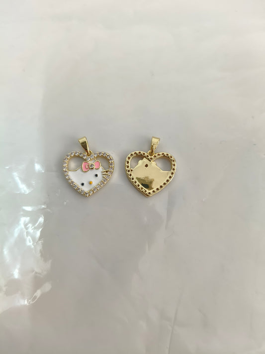 Fully diamond-encrusted heart-shaped openwork Hello Kitty pendant | Pink bow cat head pendant | Double-sided, three-dimensional, exquisite DIY necklace and bracelet accessories