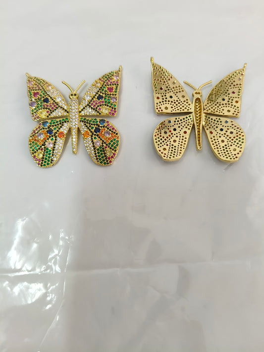 Heavy-duty fully set with colored rhinestones butterfly pendant | Micro-set rhinestones on the front + delicate openwork perforation on the back | Exquisite double-sided design DIY handmade necklace/bracelet accessory