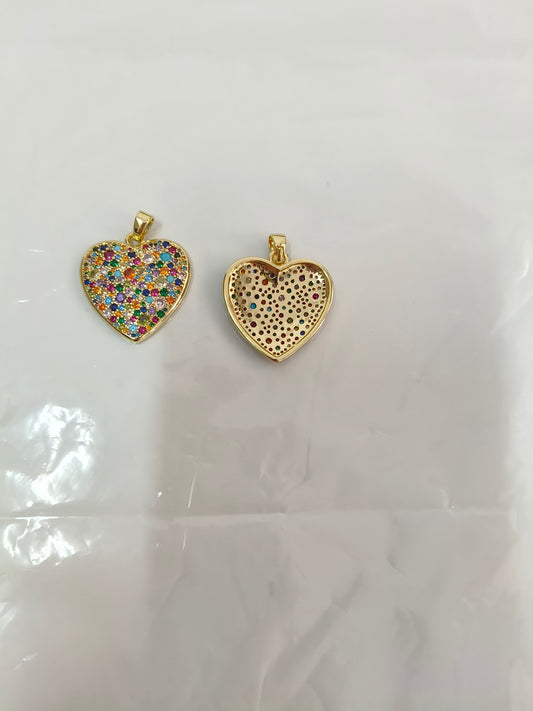 Heavy-duty pavé-set colored rhinestone heart pendant | Fully sparkling with rhinestones on the front / Starry openwork on the back | Exquisite double-sided design DIY necklace/bracelet accessory