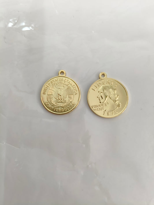 American retro high-gloss gold coin pendant | Double-sided fine relief + top ring | Amulet for attracting wealth and good fortune | DIY necklace/bracelet accessory