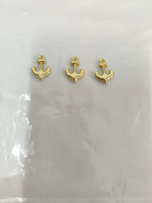 Minimalist high-gloss gold slightly chubby anchor pendant | Cute rounded little anchor pendant | Glossy mirror finish, versatile DIY necklace/bracelet accessory