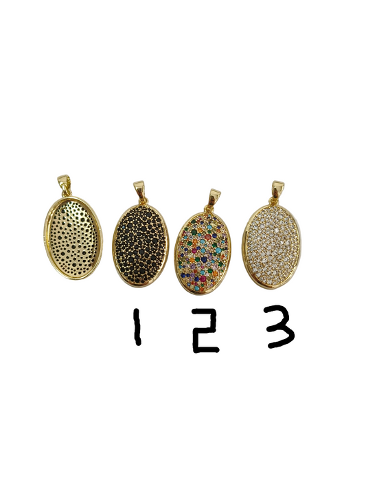 Oval pendant fully set with rhinestones | Available in four styles: white diamonds, colored diamonds, black diamonds, and openwork | Luxury retro DIY necklace and bracelet accessories