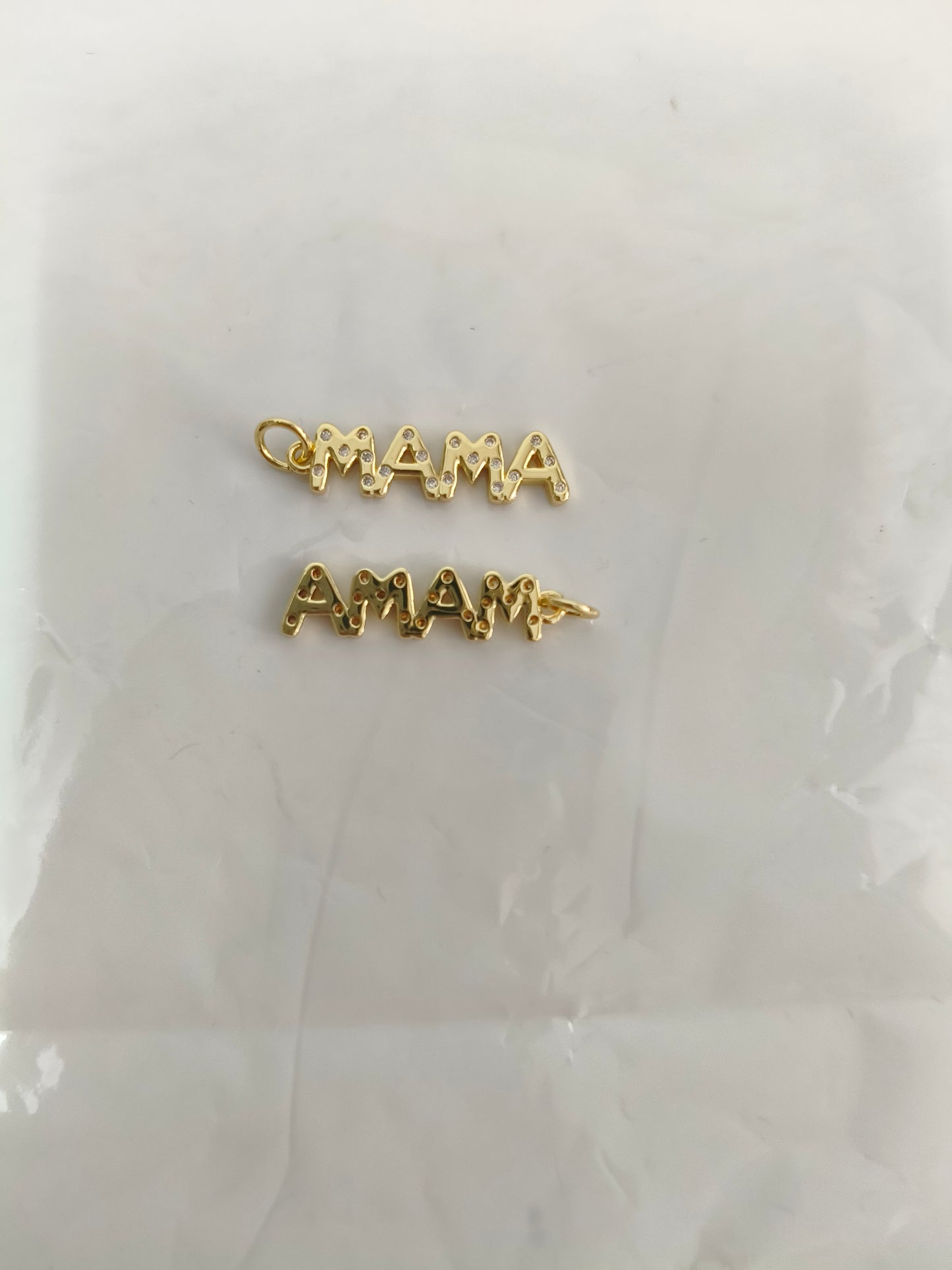 Delicate Gold MAMA Letter Pendant with Micro-Rhinestones | Matte Texture + Top Rhinestone Embellishment | Mother's Day Gift/DIY Handmade Necklace Accessory