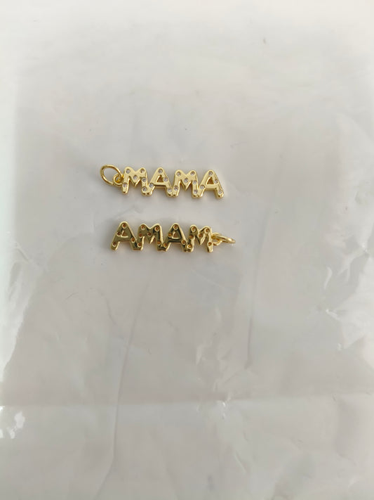 Delicate Gold MAMA Letter Pendant with Micro-Rhinestones | Matte Texture + Top Rhinestone Embellishment | Mother's Day Gift/DIY Handmade Necklace Accessory