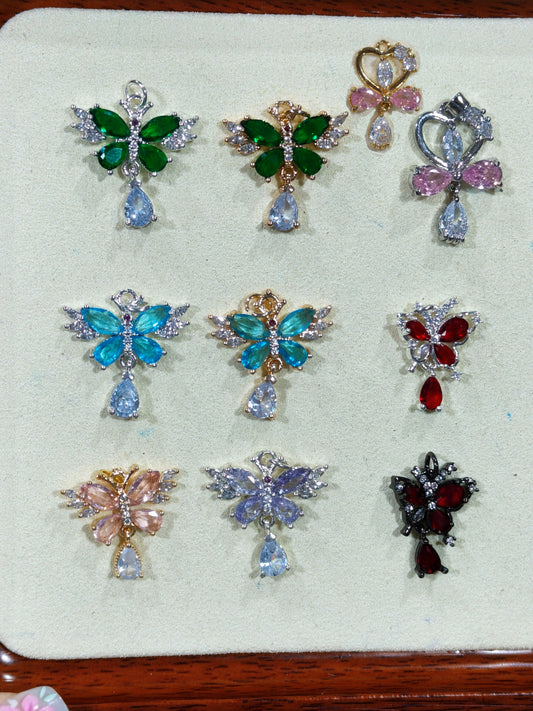 21*23mm Zircon-encrusted butterfly pendant, DIY handmade